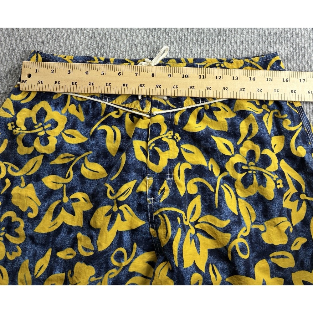 Vintage Op Ocean Pacific Men's 32 Yellow Blue Floral Nylon Surf Board Shorts - Picture 3 of 7